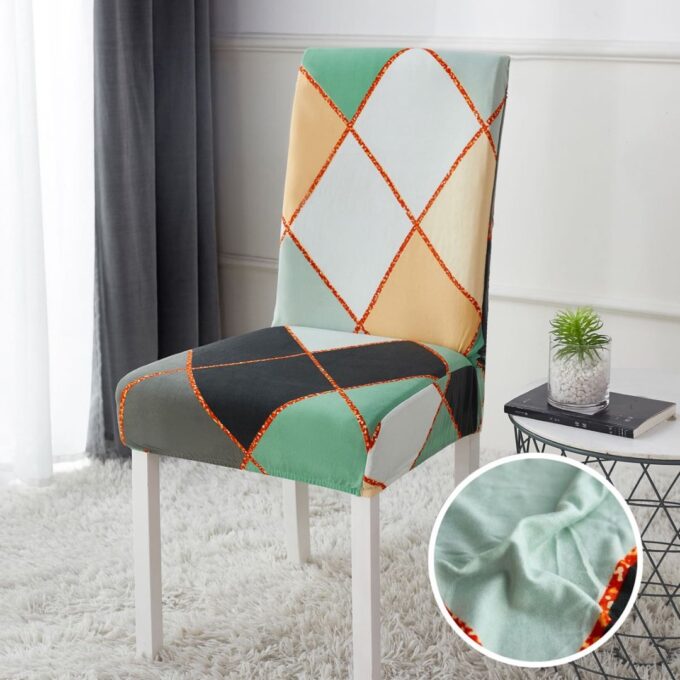Set 4 huse universale pentru scaun, ELASTICE, Jojo Home, Verde, Bej, Gri, Romburi