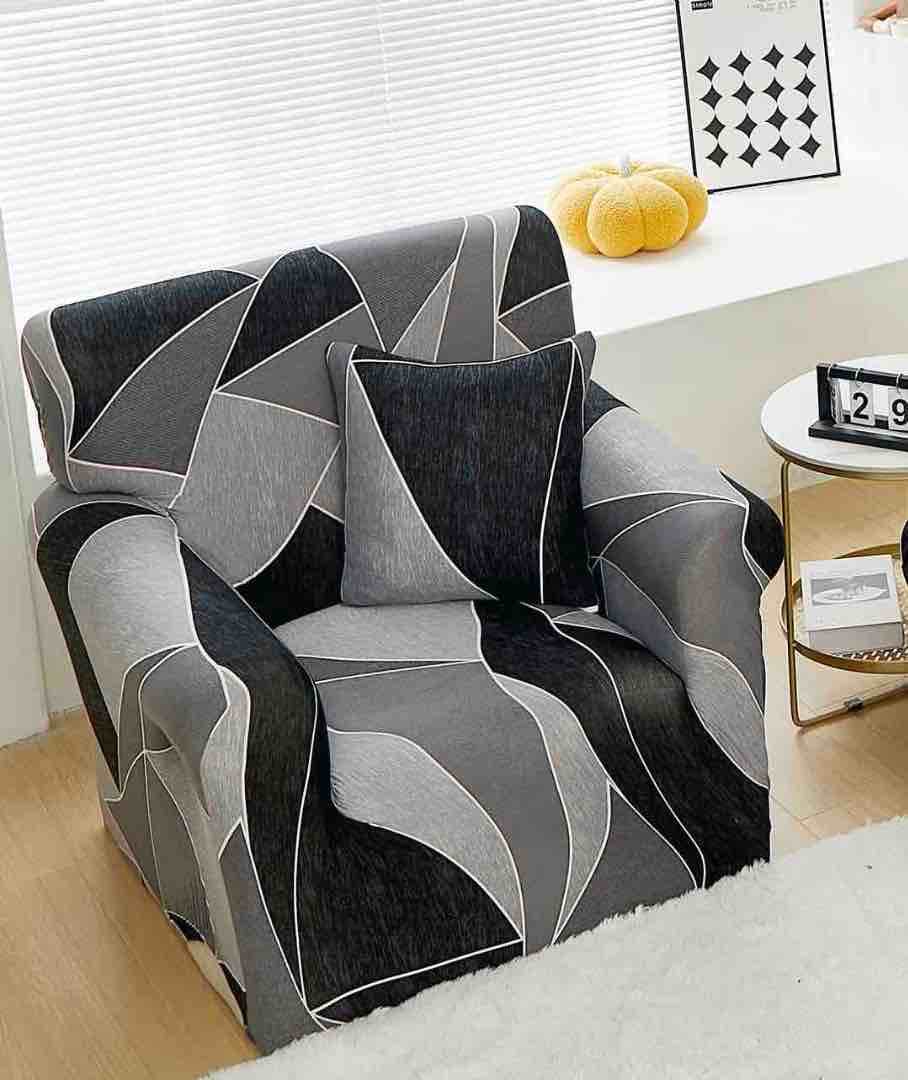 Husa Elastica Pentru fotoliu cu brate, Jojo Home, Gri, Forme Geometrice