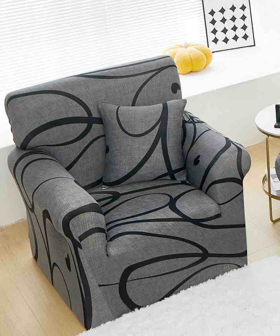 Husa Elastica Pentru fotoliu cu brate, Jojo Home, Gri, Dungi
