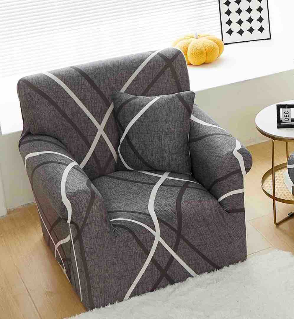 Husa Elastica Pentru fotoliu cu brate, Jojo Home, Gri, Dungi