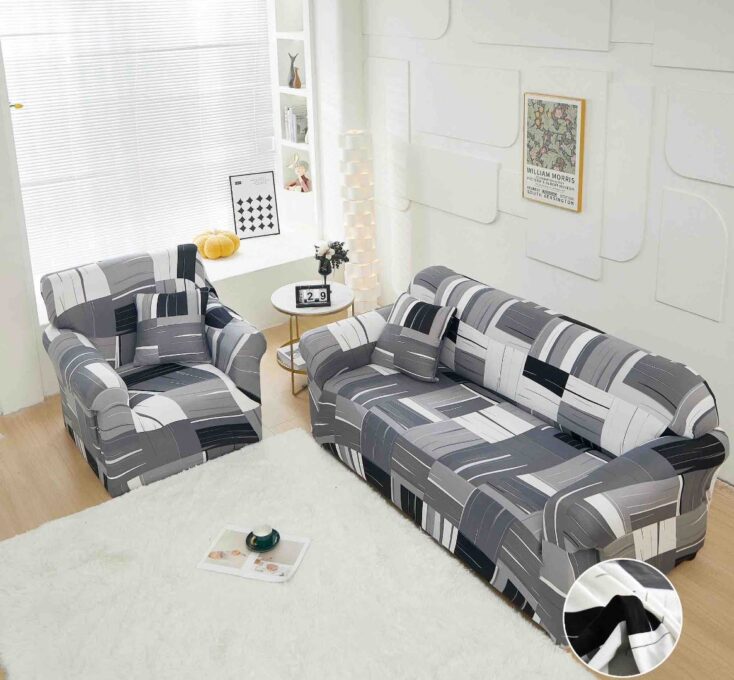 Husa Elastica Pentru Canapea 2 Locuri - M - Jojo Home, Gri, Model Clasic
