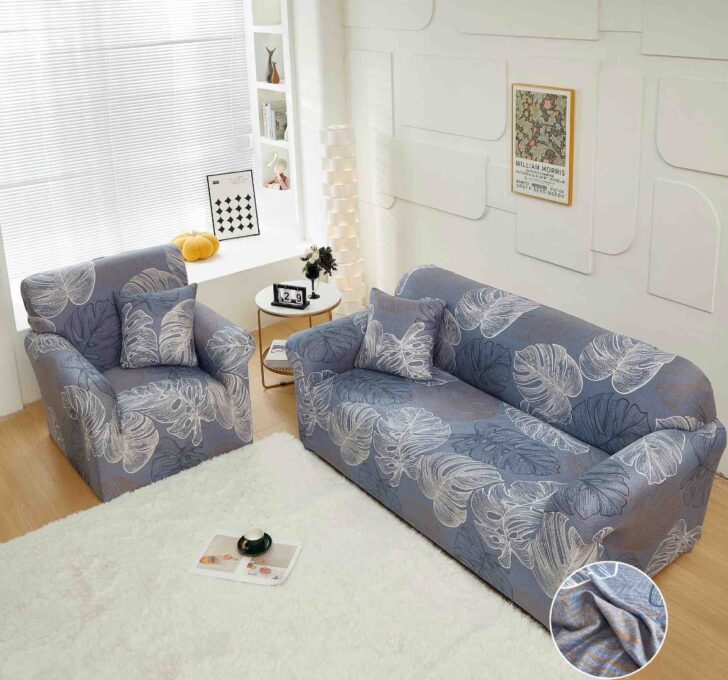 Husa Elastica Pentru Canapea 2 Locuri - M - Jojo Home, Gri, Frunze