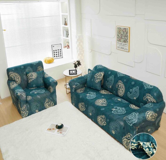 Husa Elastica Pentru Canapea 2 Locuri - M - Jojo Home, Turquoise, Model Tribal