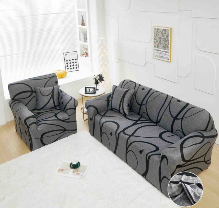 Husa Elastica Pentru Canapea 2 Locuri - M - Jojo Home, Gri, Dungi