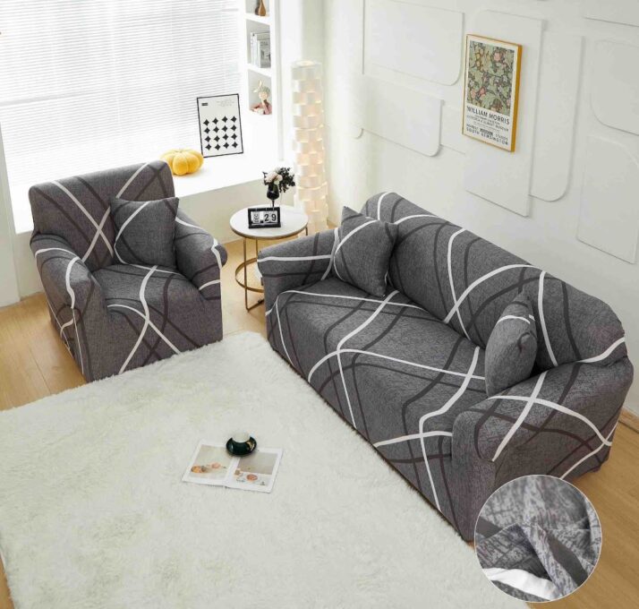 Husa Elastica Pentru Canapea 3 Locuri - L - Jojo Home, Gri-Negru, model clasic