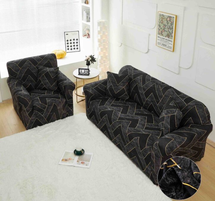 Husa Elastica Pentru Canapea 3 Locuri - L - Jojo Home, Negru, Forme Geometrice