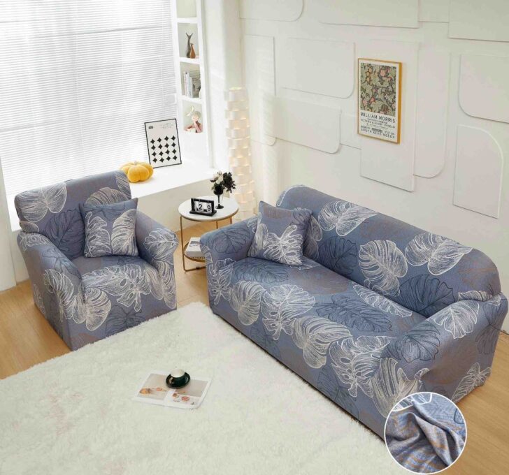 Husa Elastica Pentru Canapea 3 Locuri - L - Jojo Home, Gri, Frunze