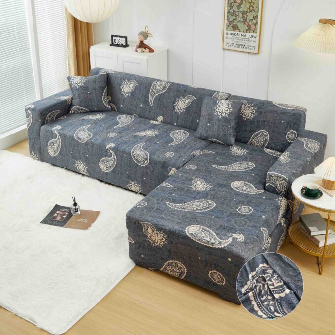 Set husa pentru coltar M + L, Elastica, Jojo Home, Gri, Model Tribal