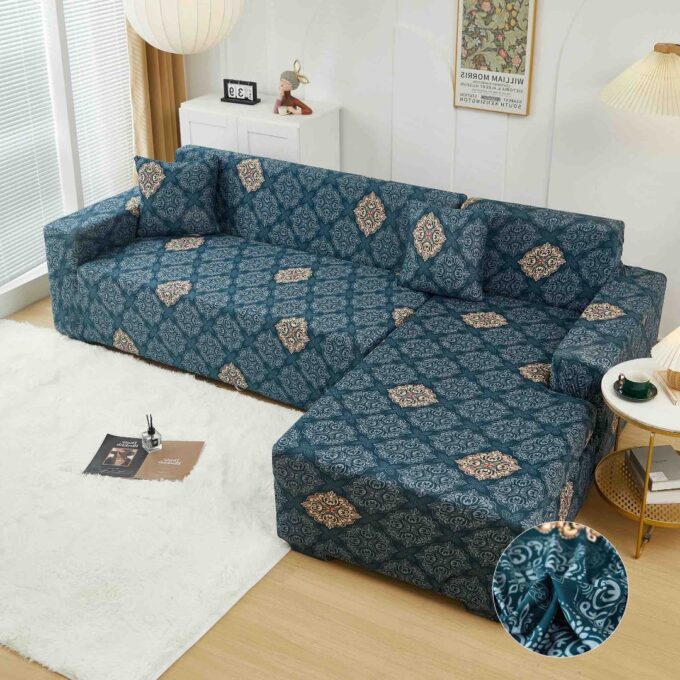 Set husa pentru coltar M + L, Elastica, Jojo Home, Bleumarin, Model Elegant