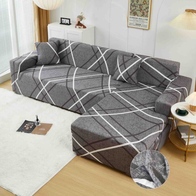 Set husa pentru coltar M + L, Elastica, Jojo Home, Gri, Dungi