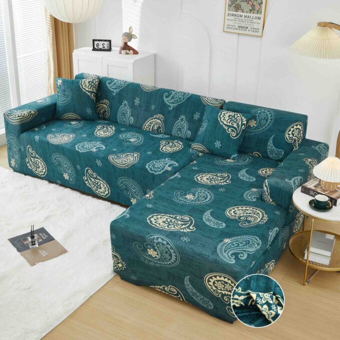 Set husa pentru coltar M + L, Elastica, Jojo Home, Turquoise, Model Tribal