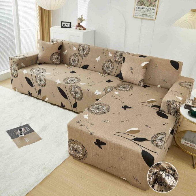 Set husa pentru coltar M + L, Elastica, Jojo Home, Bej, Papadii