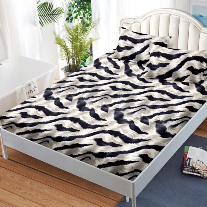 Cearsaf cu elastic, FINET, 180x200cm, 2 fete de perne 50x70cm, Negru, Crem, animal print 1 Cearsaf cu elastic, FINET, 180x200cm, 2 fete de perne 50x70cm, Negru, Crem, animal print