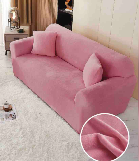 Husa Elastica, 180cm-230cm, pentru Canapea 3 Locuri - L - Jojo Home, Catifea, Roz
