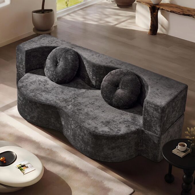 Canapea 3 locuri , Extensibila, cu Sustinere Ergonomica Ring HD Foam, Catifea, Gri inchis