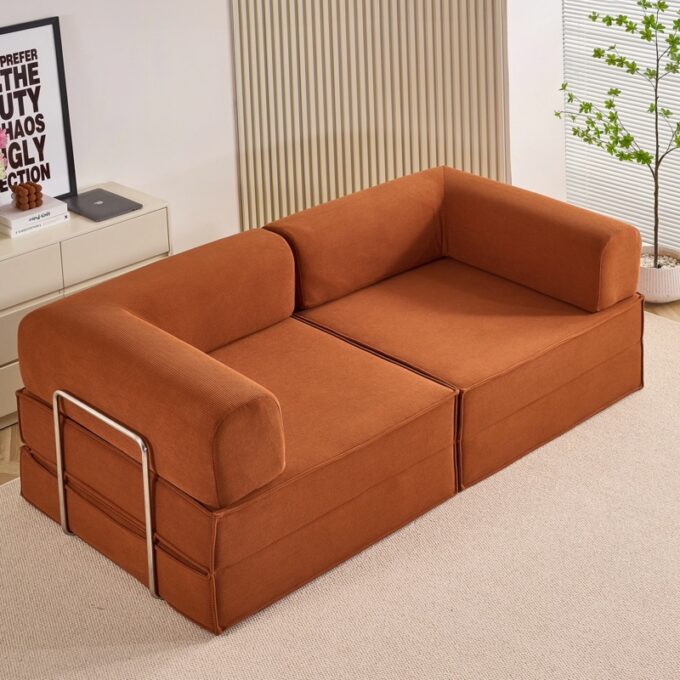 Canapea Modulara , Extensibila, cu Sustinere Ergonomica Modularis HD Foam, Catifea Reiata, Maro