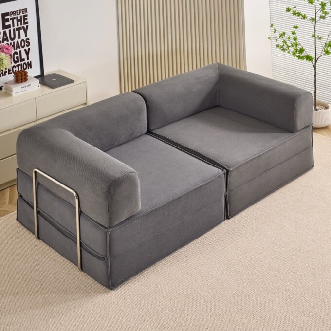 Canapea Modulara , Extensibila, cu Sustinere Ergonomica Modularis HD Foam, Catifea Reiata, Gri