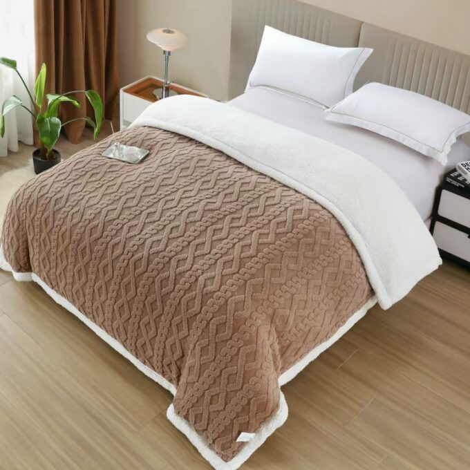Patura Cocolino tip Tricotaj cu Blanita Sherpa, 200x230 cm – Confort si Eleganta de la Johny Home Pucioasa, Cappuccino