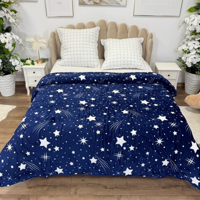 Patura pufoasa cocolino 200x230cm, 240g/mp, Albastru, Ploaie de stele