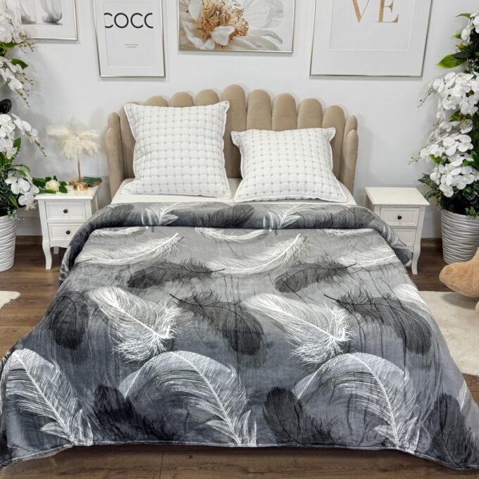 Patura pufoasa cocolino 200x230cm, 240g/mp, Gri, Pene