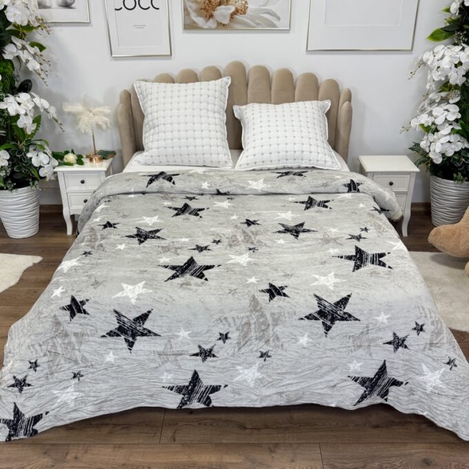 Patura pufoasa cocolino 200x230cm, 240g/mp, Gri, Stelute