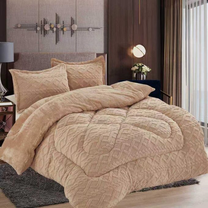 Pilota Cocolino gofrat 3D tricotaj, cu blanita asortata, 200x230cm si 2 fete de perna 50x70cm, Bej