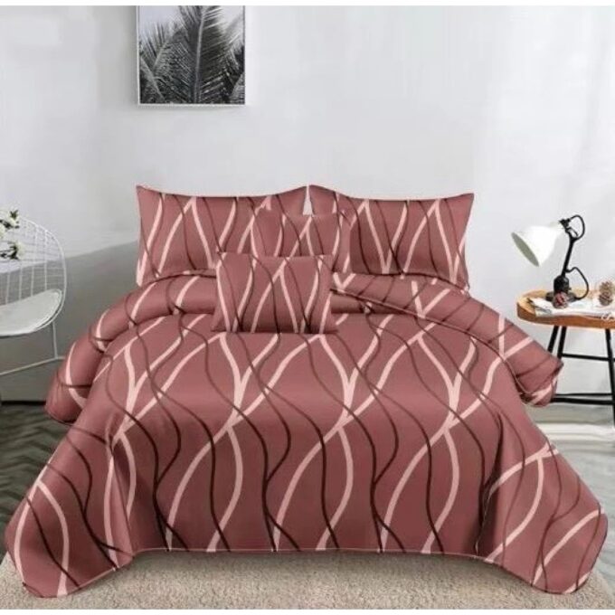 Lenjerie pat dublu, Super Pufoasa COCOLINO,cu ELASTIC, 4 piese, Bej, Linii
