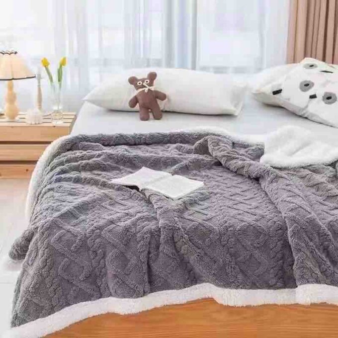 Patura CoCoLiNo tip Tricotaj cu blanita, 200x230cm, Jojo Home, Gri inchis