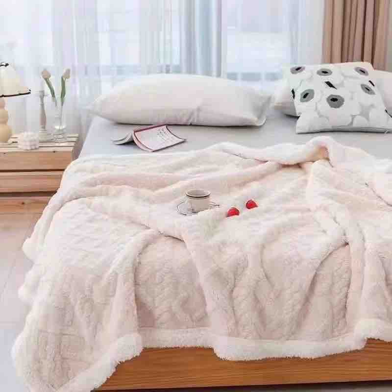 Patura CoCoLiNo tip Tricotaj cu blanita, 200x230cm, Jojo Home, Crem