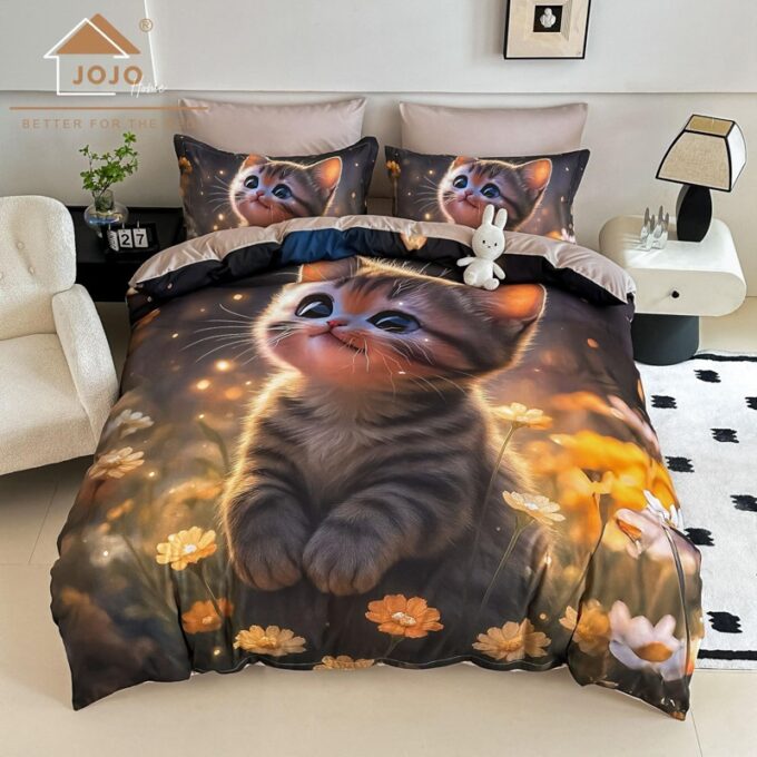 Lenjerie pat dublu, FINET, Imprimeu Digital 5D - Identic cu poza, Cu ELASTIC, 6 piese, Jojo Home, Maro, Pisicuta 1 Lenjerie pat dublu, FINET, Imprimeu Digital 5D - Identic cu poza, Cu ELASTIC, 6 piese, Jojo Home, Maro, Pisicuta