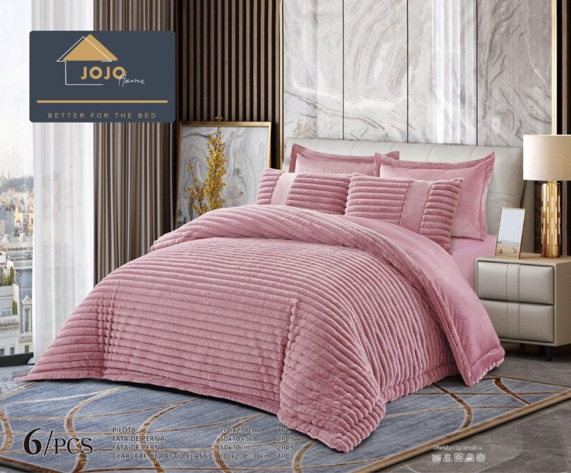 Lenjerie de pat cu Pilota Inclusa, Jojo Home, Cearceaf cu Elastic, 6 Piese, Blana de Iepure Artificiala, Roz 1 Lenjerie de pat cu Pilota Inclusa, Jojo Home, Cearceaf cu Elastic, 6 Piese, Blana de Iepure Artificiala, Roz
