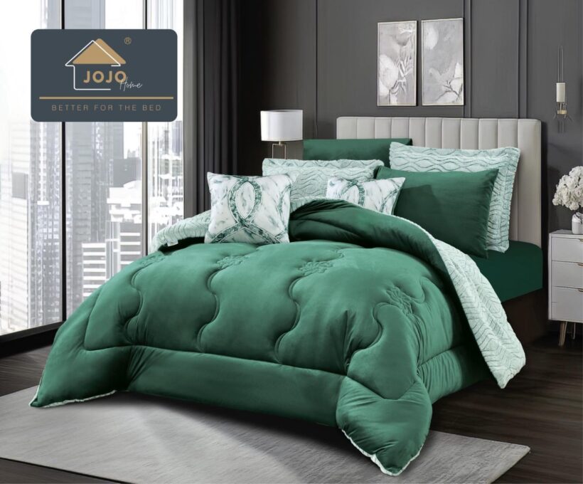 Lenjerie de pat cu Pilota Inclusa, Jojo Home, Cearceaf cu Elastic, 6 Piese, Blana de Iepure Artificiala si Catifea, Verde 1 Lenjerie de pat cu Pilota Inclusa, Jojo Home, Cearceaf cu Elastic, 6 Piese, Blana de Iepure Artificiala si Catifea, Verde