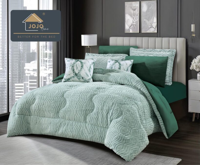 Lenjerie de pat cu Pilota Inclusa, Jojo Home, Cearceaf cu Elastic, 6 Piese, Blana de Iepure Artificiala si Catifea, Alb cu Verde 1 Lenjerie de pat cu Pilota Inclusa, Jojo Home, Cearceaf cu Elastic, 6 Piese, Blana de Iepure Artificiala si Catifea, Alb cu Verde
