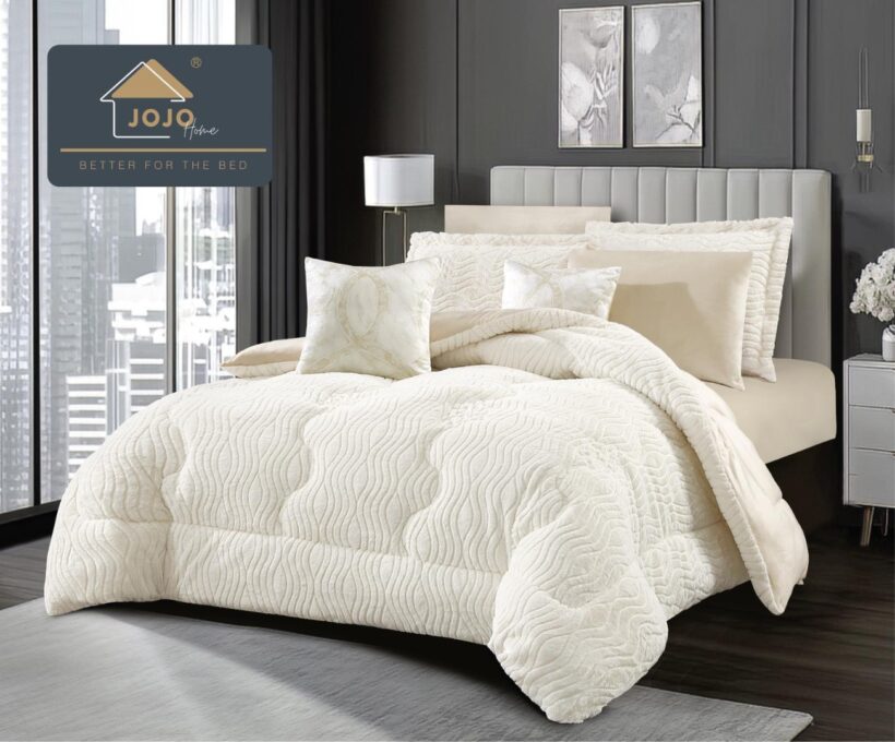 Lenjerie de pat cu Pilota Inclusa, Jojo Home, Cearceaf cu Elastic, 6 Piese, Blana de Iepure Artificiala si Catifea, Crem 1 Lenjerie de pat cu Pilota Inclusa, Jojo Home, Cearceaf cu Elastic, 6 Piese, Blana de Iepure Artificiala si Catifea, Crem