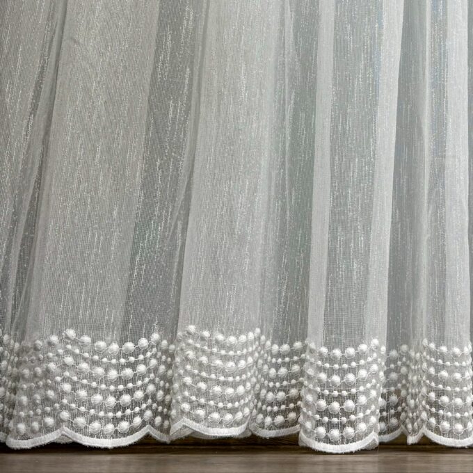 Perdea Ariel tip IN Brodat, Ivoire, 140cm latime x 260cm inaltime, cu rejansa pt bara