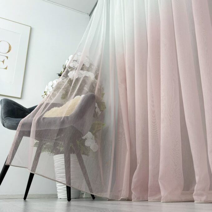 Perdea in Degrade din Fibra tip Bambus, Alb cu Roz, 140cm latime x 260cm inaltime, cu rejansa pt bara
