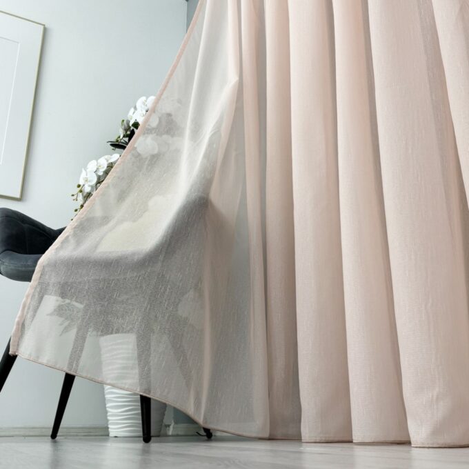 Perdea Cristal tip IN plin, Roz uni, 140cm latime x 260cm inaltime, cu rejansa pt bara