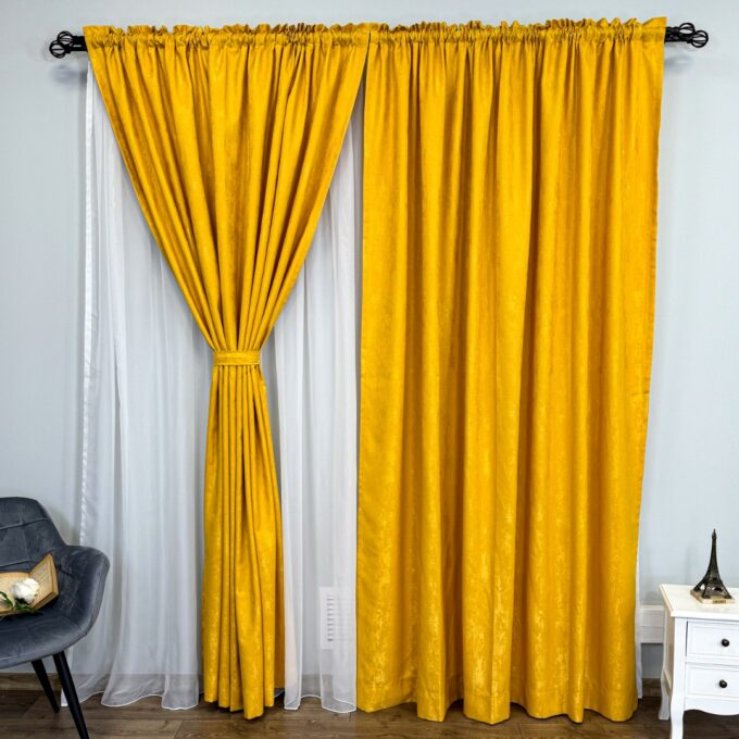 Set 2 Draperii din Jacquard model Nisip, 140cm latime x 260cm inaltime, cu TIV LAT, GALBEN 1 Set 2 Draperii din Jacquard model Nisip, 140cm latime x 260cm inaltime, cu TIV LAT, GALBEN