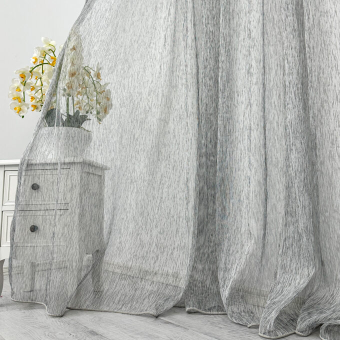 Perdea Celik tip in si matase, Gri cu Negru, 140cm latime x 260cm inaltime, cu rejansa pt bara