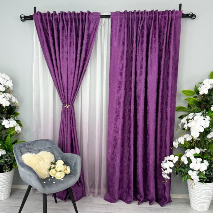Set 2 Draperii din Jacquard model Nisip, Mov, 140cm latime x 260cm inaltime, cu tiv lat pt bara 1 Set 2 Draperii din Jacquard model Nisip, Mov, 140cm latime x 260cm inaltime, cu tiv lat pt bara