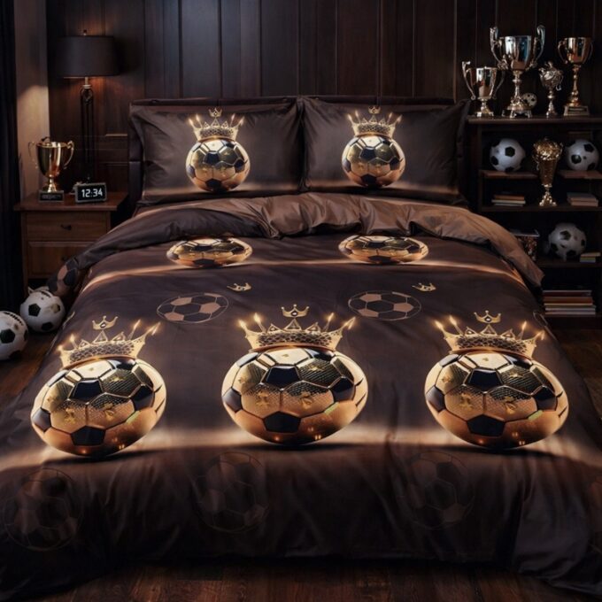 Lenjerie pat dublu bumbac satinat - 3 Bucati 219 Lei - Maro mingii de fotbal 1 Lenjerie pat dublu bumbac satinat - 3 Bucati 219 Lei - Maro mingii de fotbal