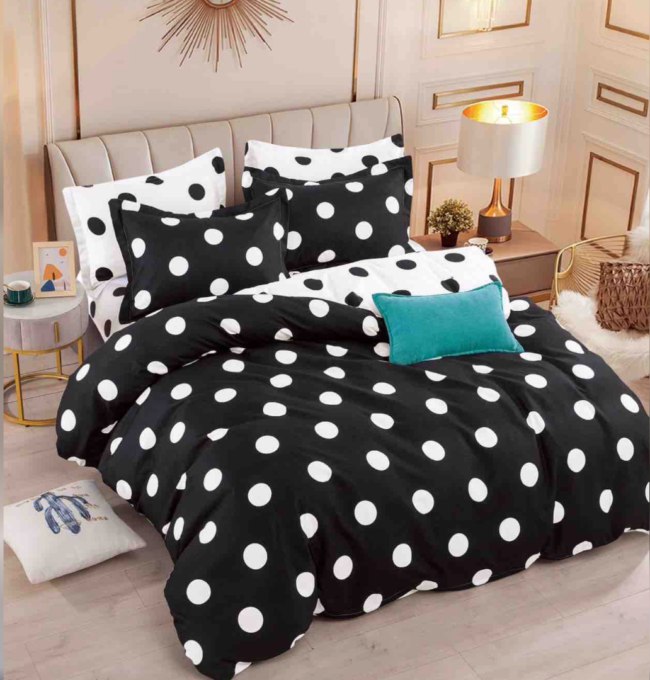 Lenjerie pat dublu, FINET, 6 piese, Jojo Home, Negru, Alb, Buline 1 Lenjerie pat dublu, FINET, 6 piese, Jojo Home, Negru, Alb, Buline