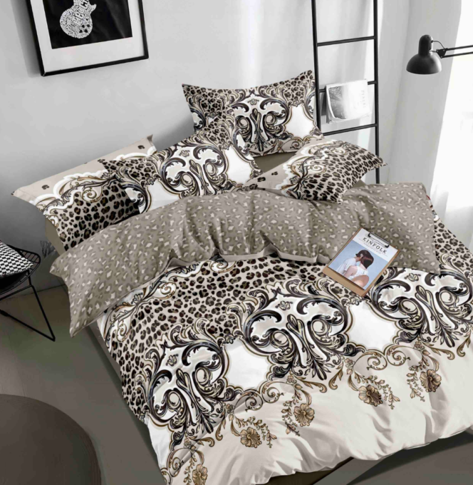 Lenjerie pat dublu, FINET, 6 piese, Jojo Home, Bej, Negru, Animal Print, Oriental 1 Lenjerie pat dublu, FINET, 6 piese, Jojo Home, Bej, Negru, Animal Print, Oriental