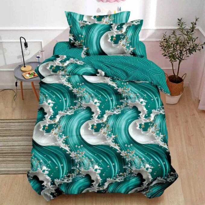 Lenjerie pat 1 PERSOANA, FINET, 4 piese, Verde Turcuaz, abstract 1 Lenjerie pat 1 PERSOANA, FINET, 4 piese, Verde Turcuaz, abstract