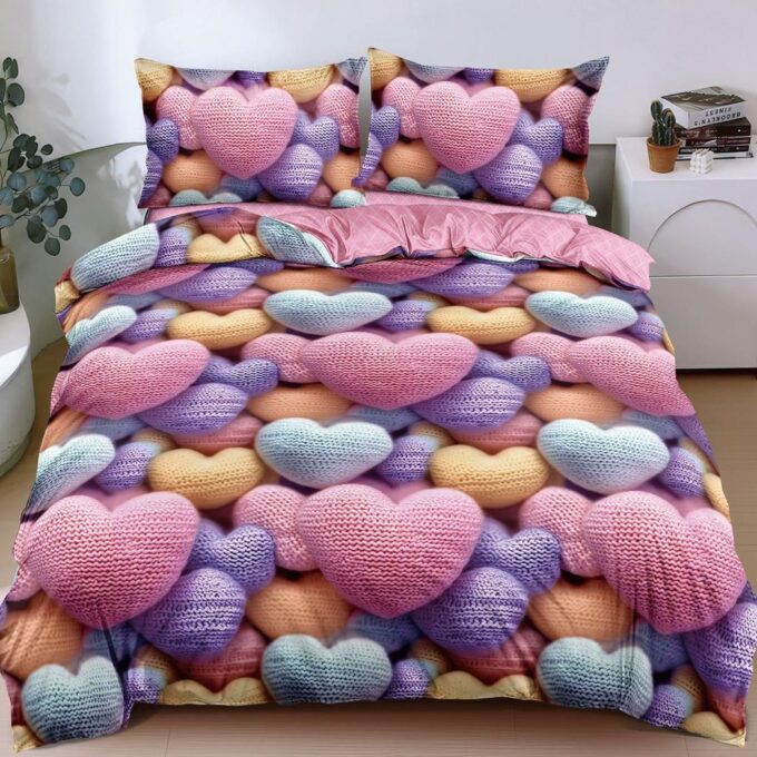 Lenjerie pat dublu bumbac satinat - 3 Bucati 219 Lei - Albastru Roz inimioare colorate 1 Lenjerie pat dublu bumbac satinat - 3 Bucati 219 Lei - Albastru Roz inimioare colorate