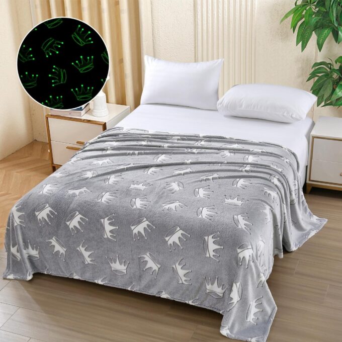 Patura Cocolino Pufoasa, Premium, cu Model Fluorescent, 200x230 cm – Confort si Eleganta de la Johny Home Pucioasa, Gri, Coroane