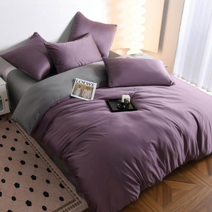 Lenjerie de pat dublu Luxury, tip Matase, 6 piese, mov 1 Lenjerie de pat dublu Luxury, tip Matase, 6 piese, mov