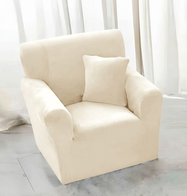 Husa elastica universala, pentru fotoliu cu brate, Catifea Crem