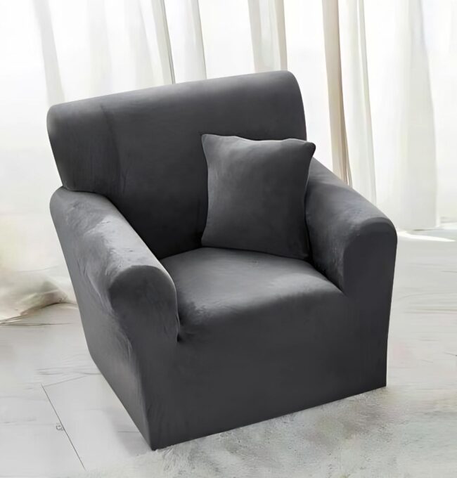 Husa elastica universala, pentru fotoliu cu brate, Catifea Gri