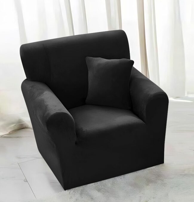 Husa elastica universala, pentru fotoliu cu brate, Catifea Negru